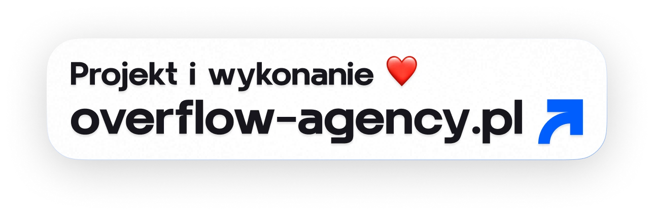 Prosty biały baner z napisem Projekt i wykonanie, czerwonym sercem oraz niebieską strzałką